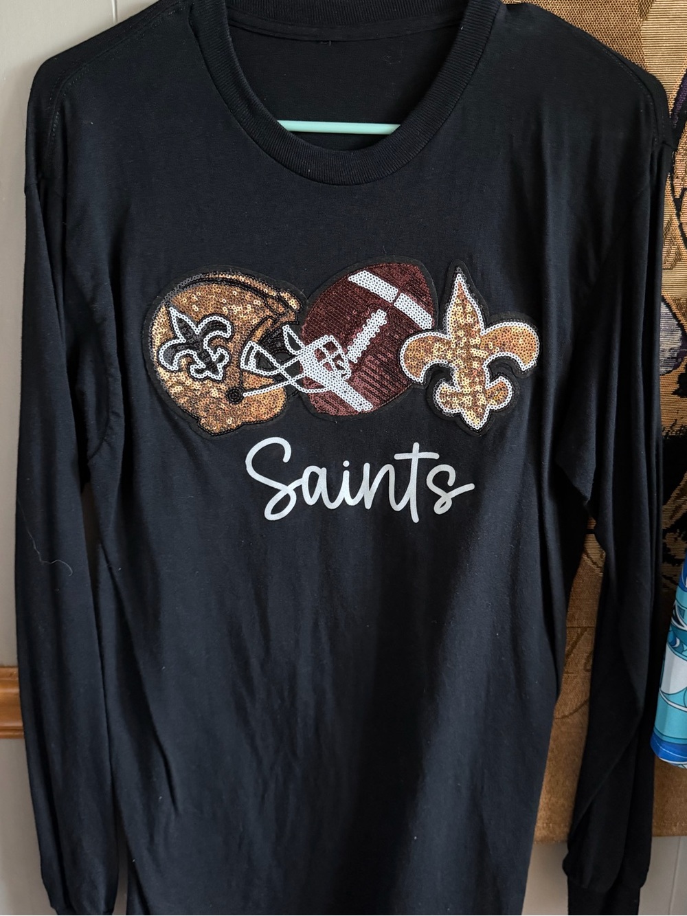Saints Black Long-Sleeve Graphic Tee (No Tag)